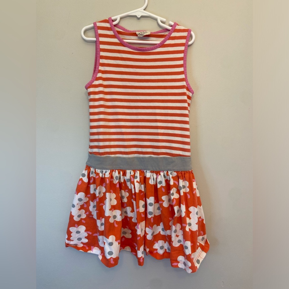 🪩 Mini Boden Orange and Gray Striped Floral Dress | size 7-8 Y